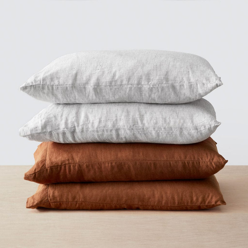 Stack of four sienna and grey stripe pillows, sienna-graphite-stripe