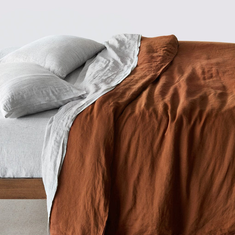 Detail of Sienna and Grey Stripe Linen Bed set, sienna-graphite-stripe