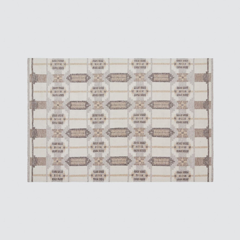 Overhead of Adah patterned flatweave rug, ecru