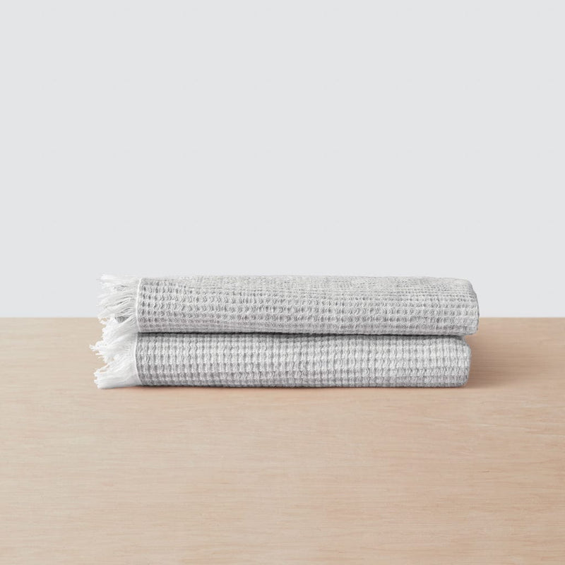 Set of two light grey waffle weave towels, light-grey