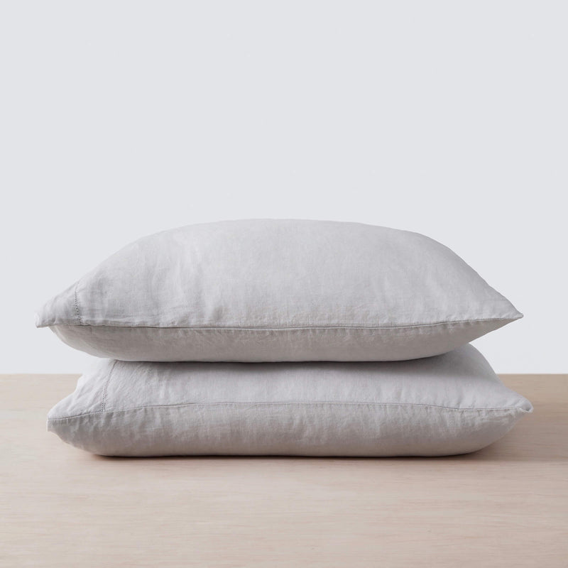 Stack of Light Grey Linen Pillowcases from The Citizenry, light-grey