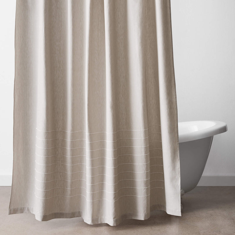 Modern Shower Curtain in Tan with Stripe Detail, sand