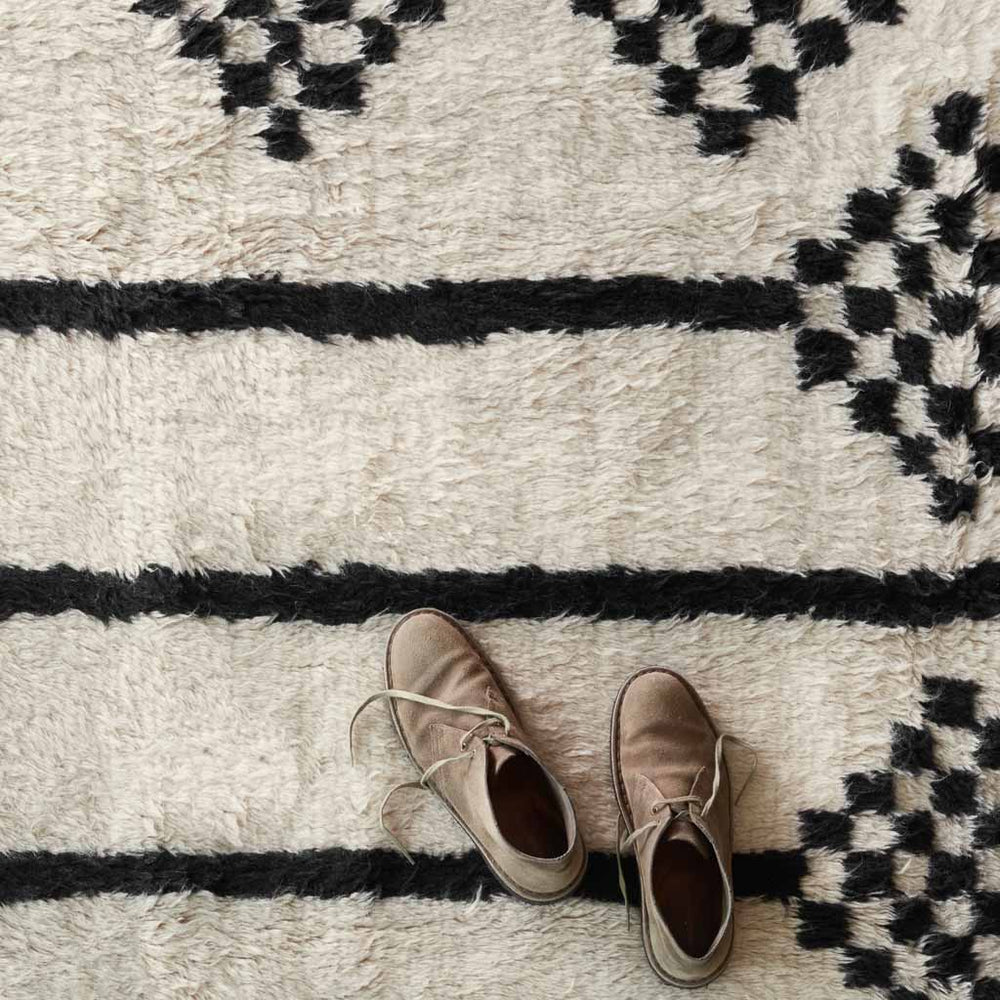 High-Pile Wool Rug in Black and White