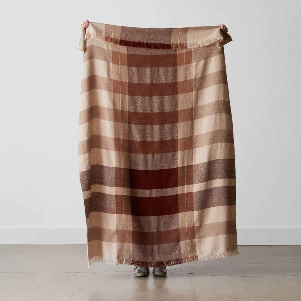 Alpaca throw with fringe, tan and rust