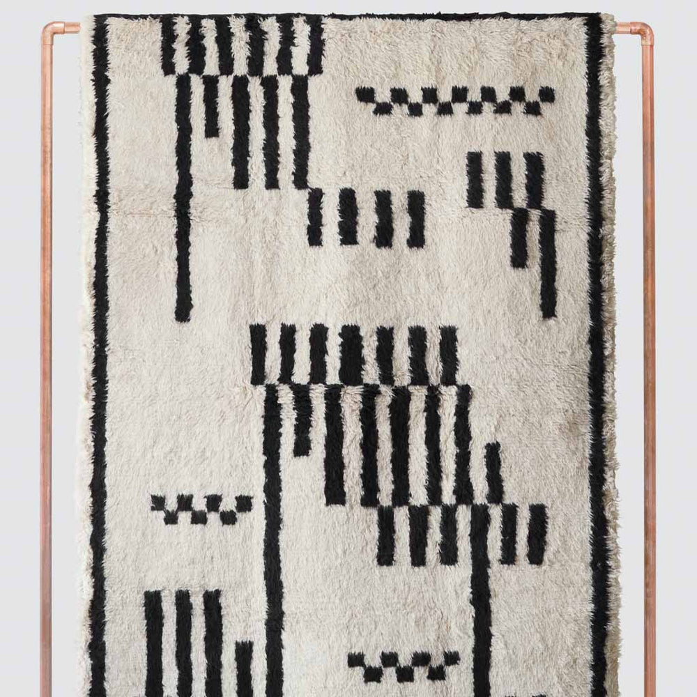 Abstract Rug in Black and Cream Handwoven in Turkey