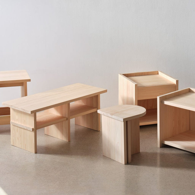 Additional furniture pieces from the Hinoki wood collection, natural