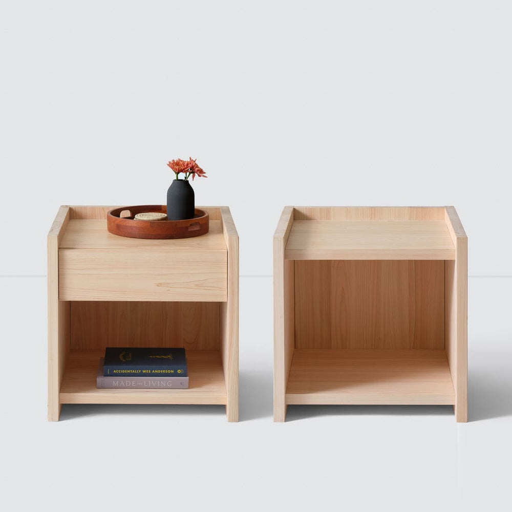 Hinoki wood nightstands with and without drawer