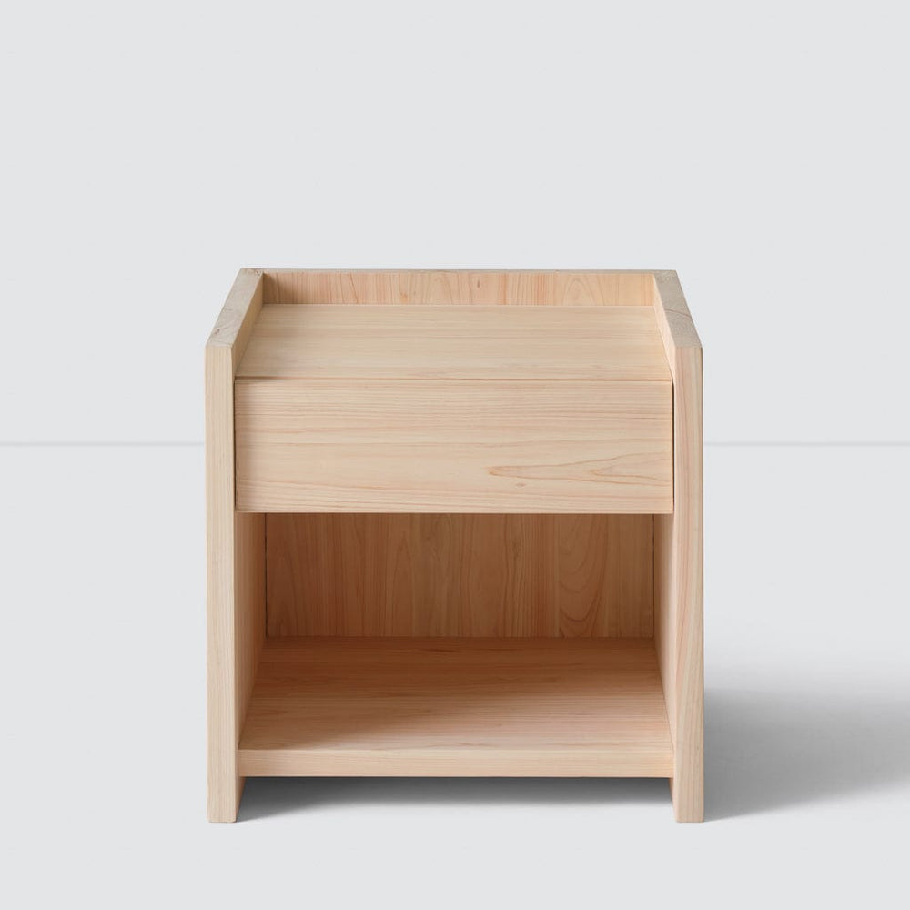 Simple hinoki wood nightstand with storage drawer