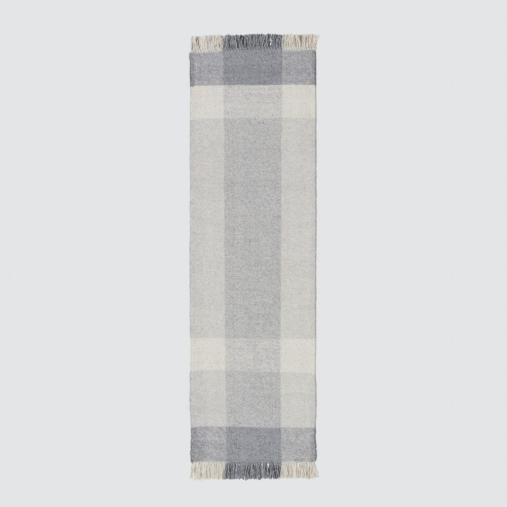 Full View of Grey Grid Pattern Wool Runner