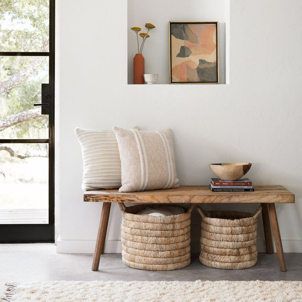 Styled Image with Chunky Wool Pillows on Bench