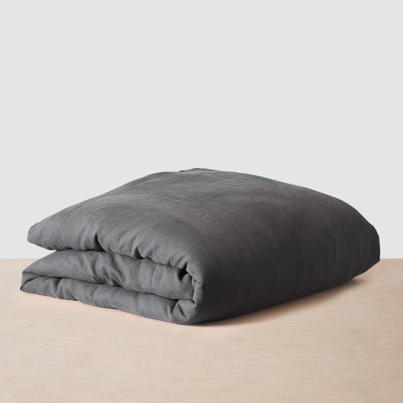 Folded Dark Grey Linen Duvet Cover, charcoal