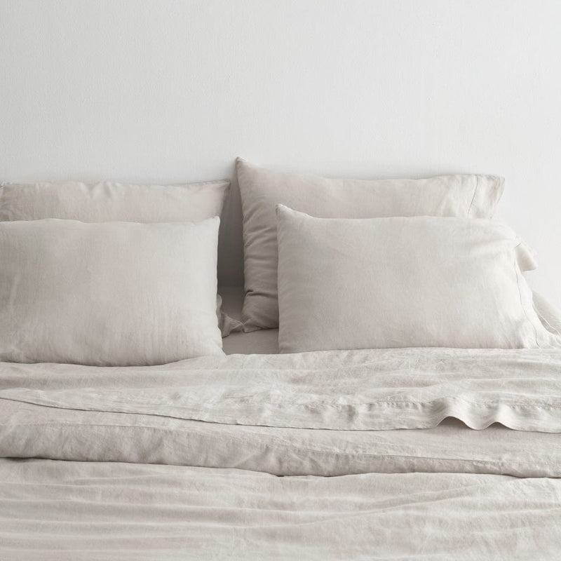 Linen sheet set and pillows, solid-sand