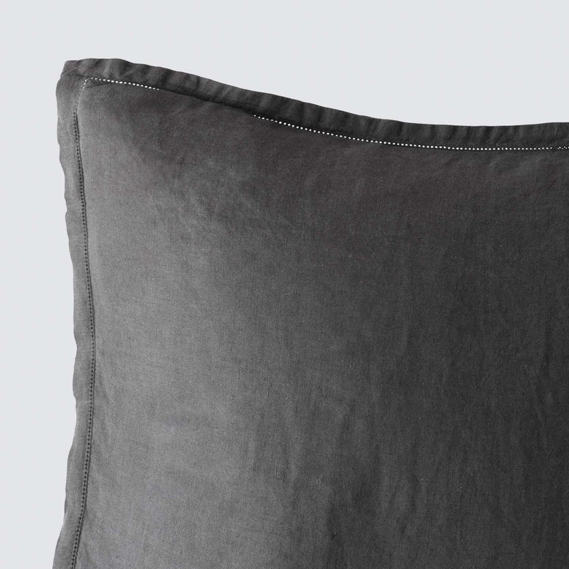 Close Up of Detail Stitching on Charcoal Grey Linen Pillow Sham, charcoal
