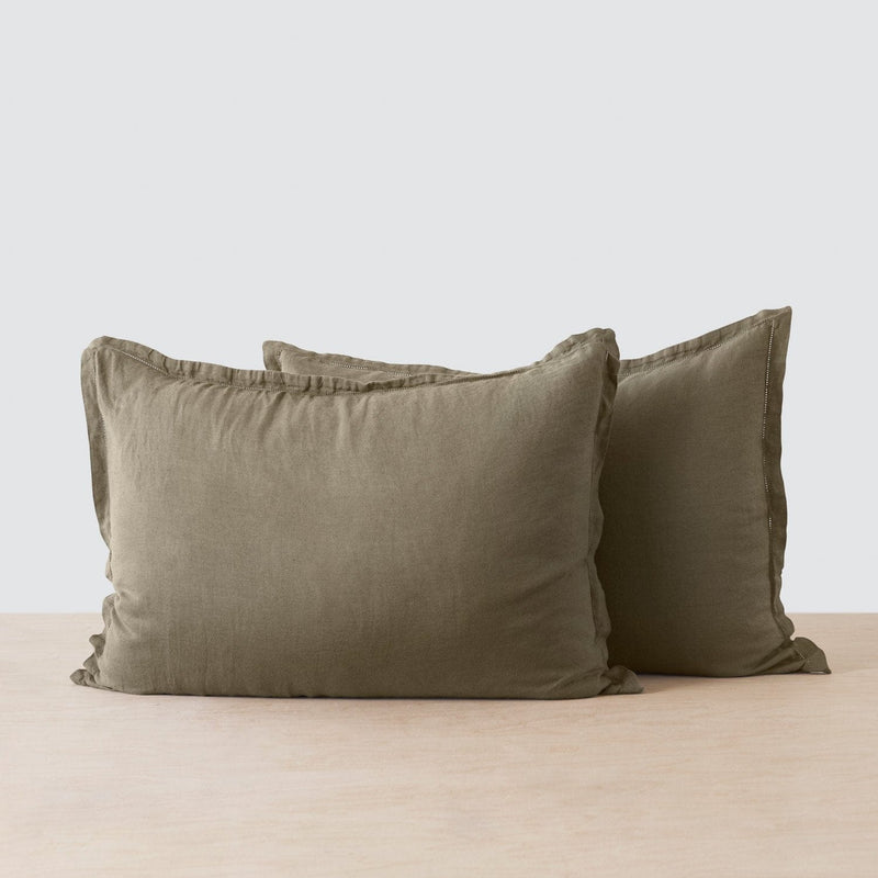 Set of 2 Olive Linen Pillow Shams, olive