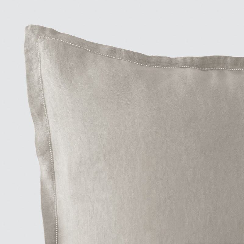 Close Up of Detail Stitching on sand Linen Pillow Sham, solid-sand