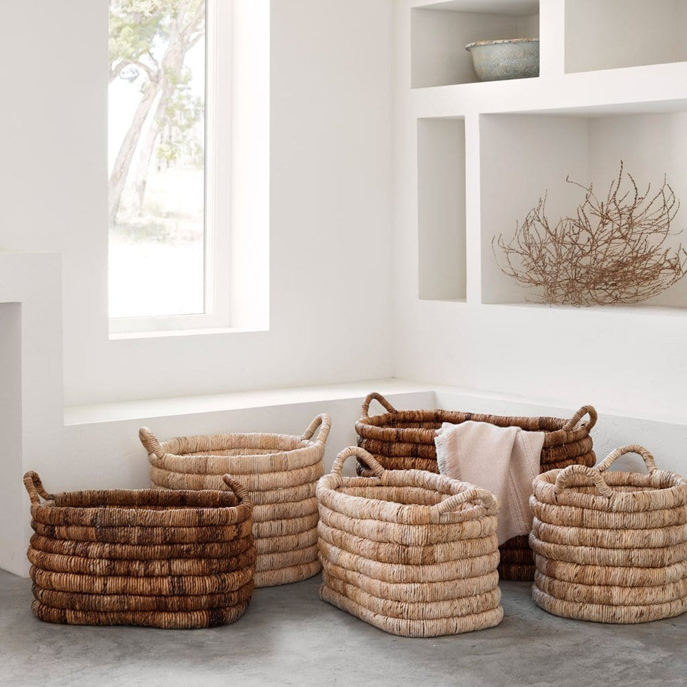 Group of Modern Storage Baskets in Rustic Home