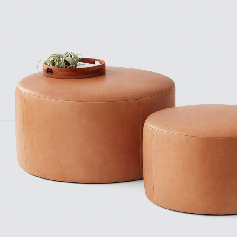 medium and large leather ottoman, natural