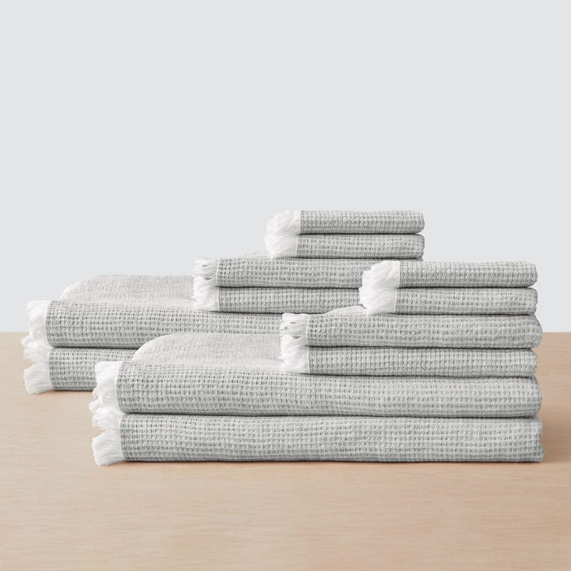 Set of 12 waffle weave towels, light-grey