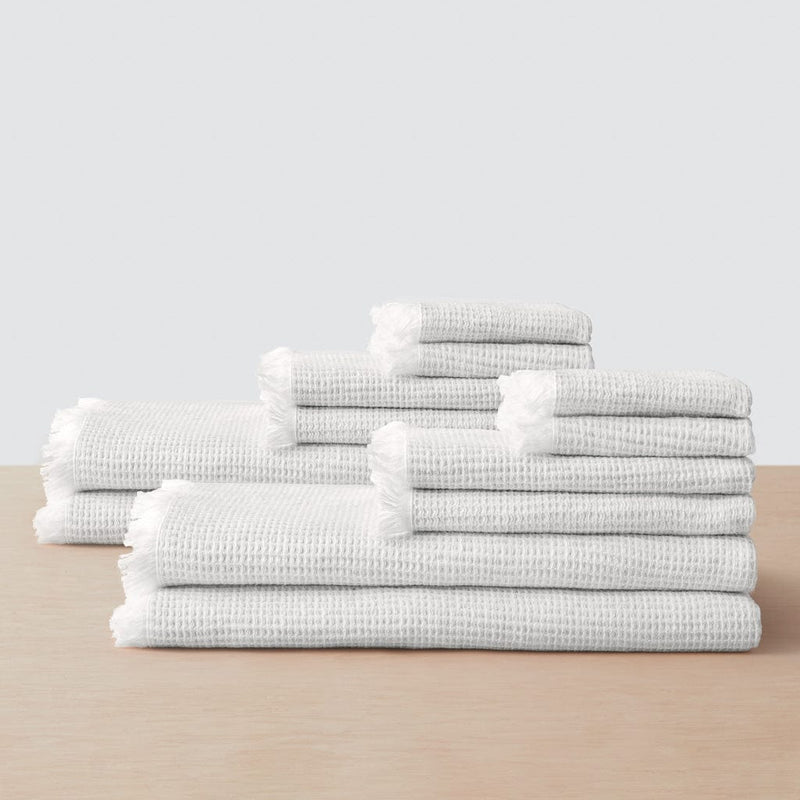 Set of 12 waffle weave towels, white