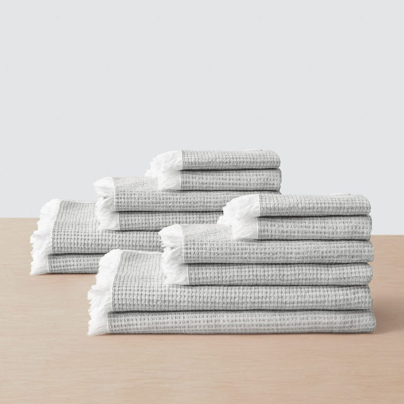 Set of 12 waffle weave spa towels, light-grey