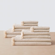 Set of 12 waffle weave spa towels, tan