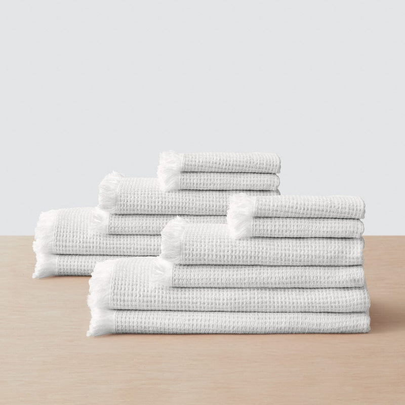 Set of 12 waffle weave spa towels, white