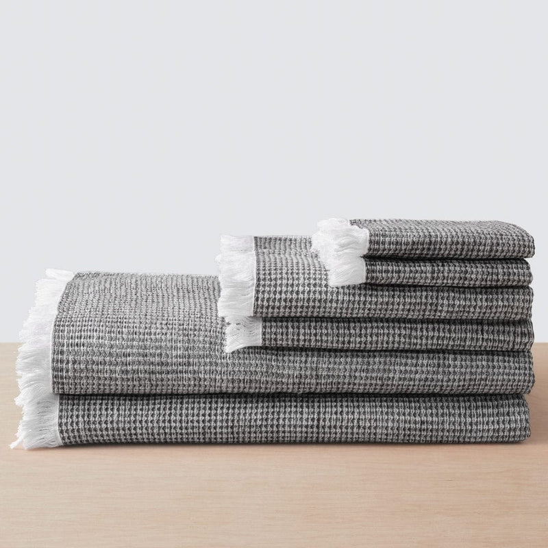Set of 6 waffle weave towels, black
