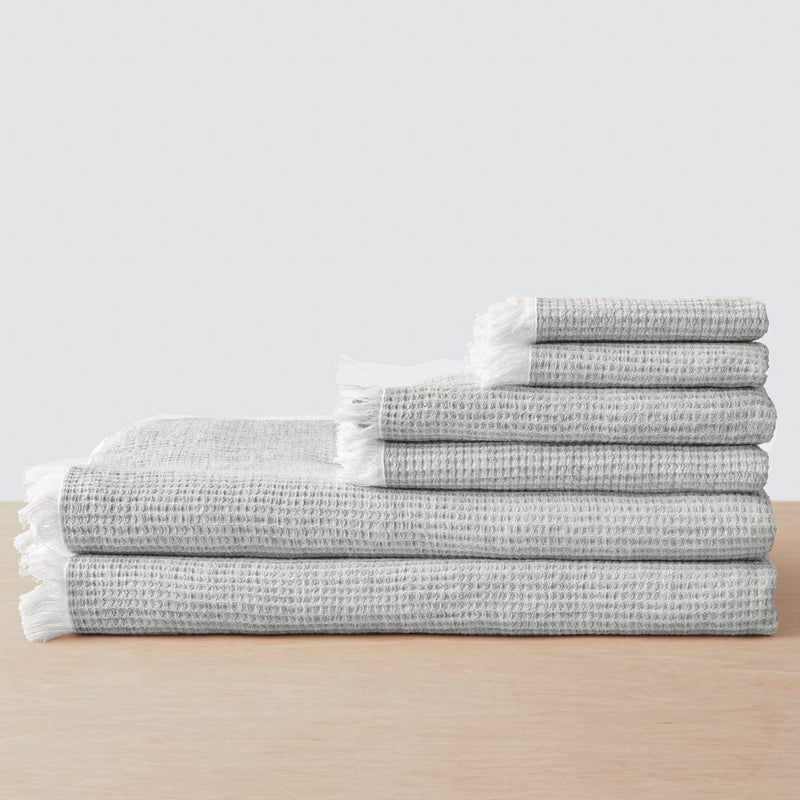 Set of 6 waffle weave towels, light-grey
