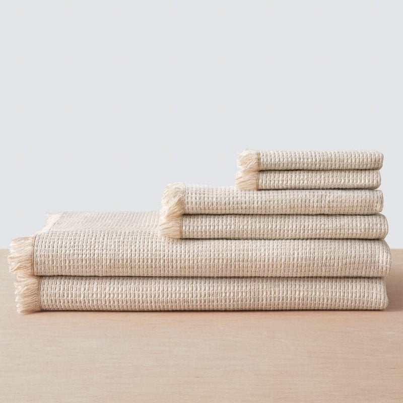 Set of 6 waffle weave towels, tan