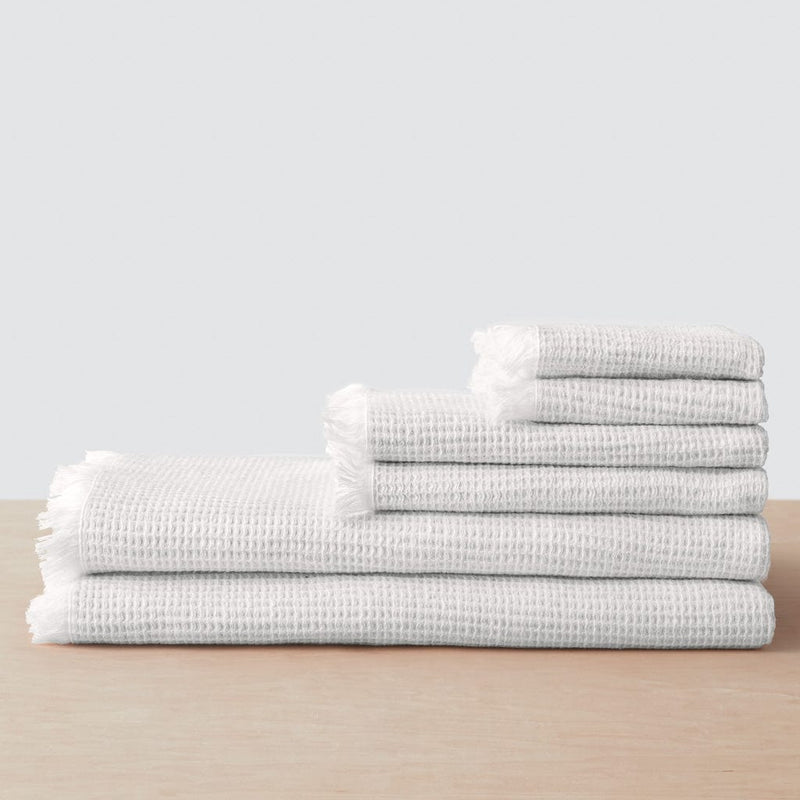 Set of 6 waffle weave towels, white
