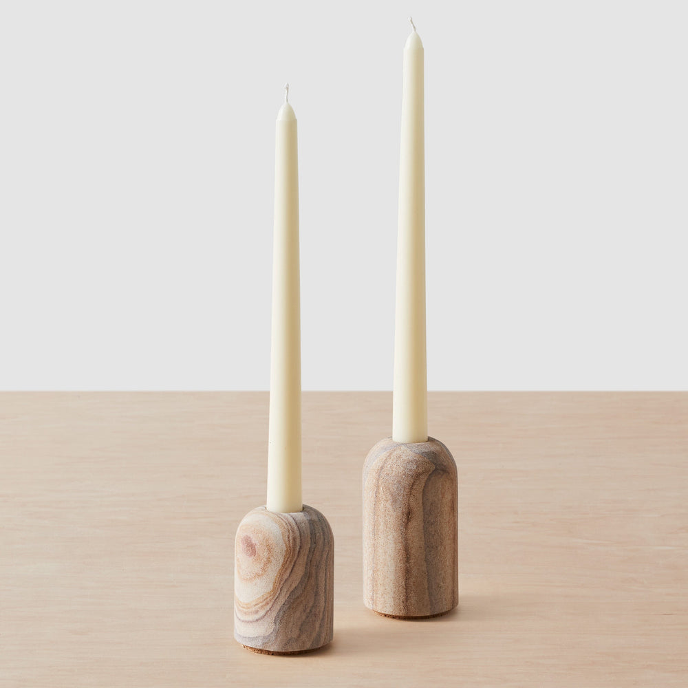 Eshana Sandstone Candle Holders - Set of 2