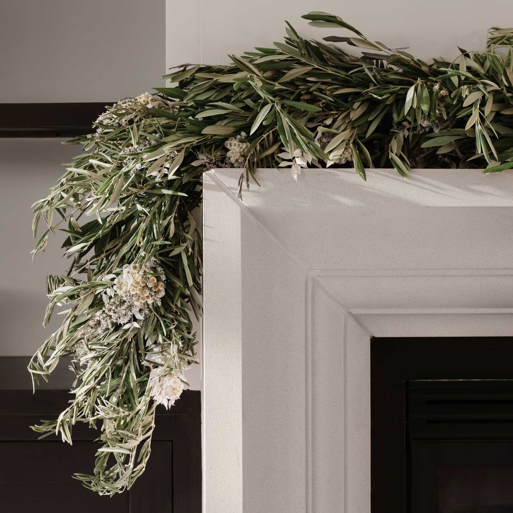 Fresh Olive and Dried Floral Garland - 6 ft