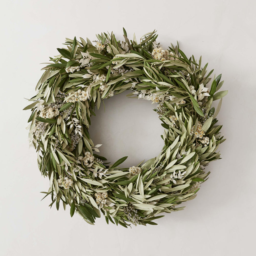 Fresh Olive and Dried Floral Wreath