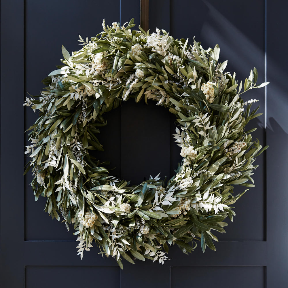 Fresh Olive and Dried Floral Wreath