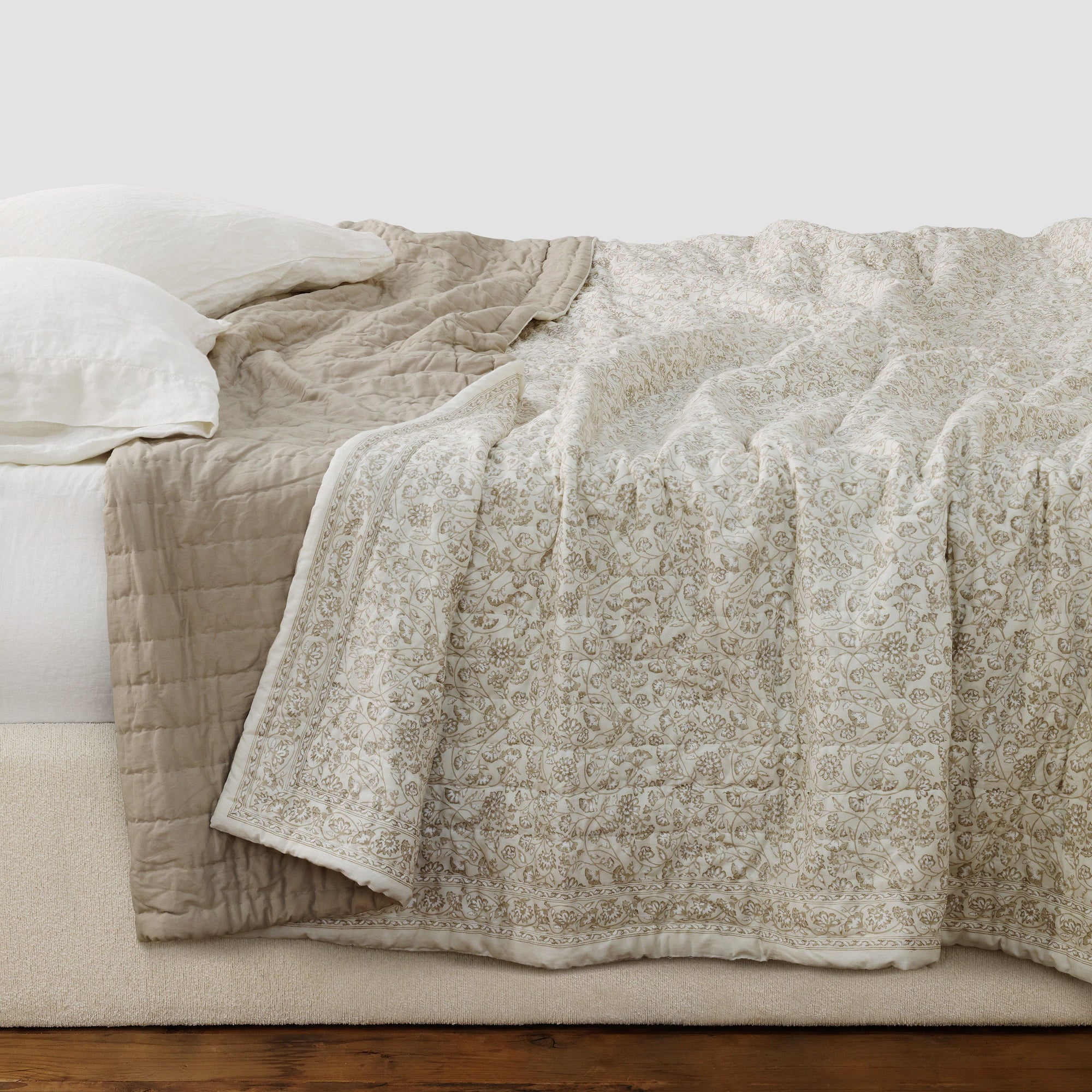 Lianna Block Print Quilt - Sand, Full, Queen