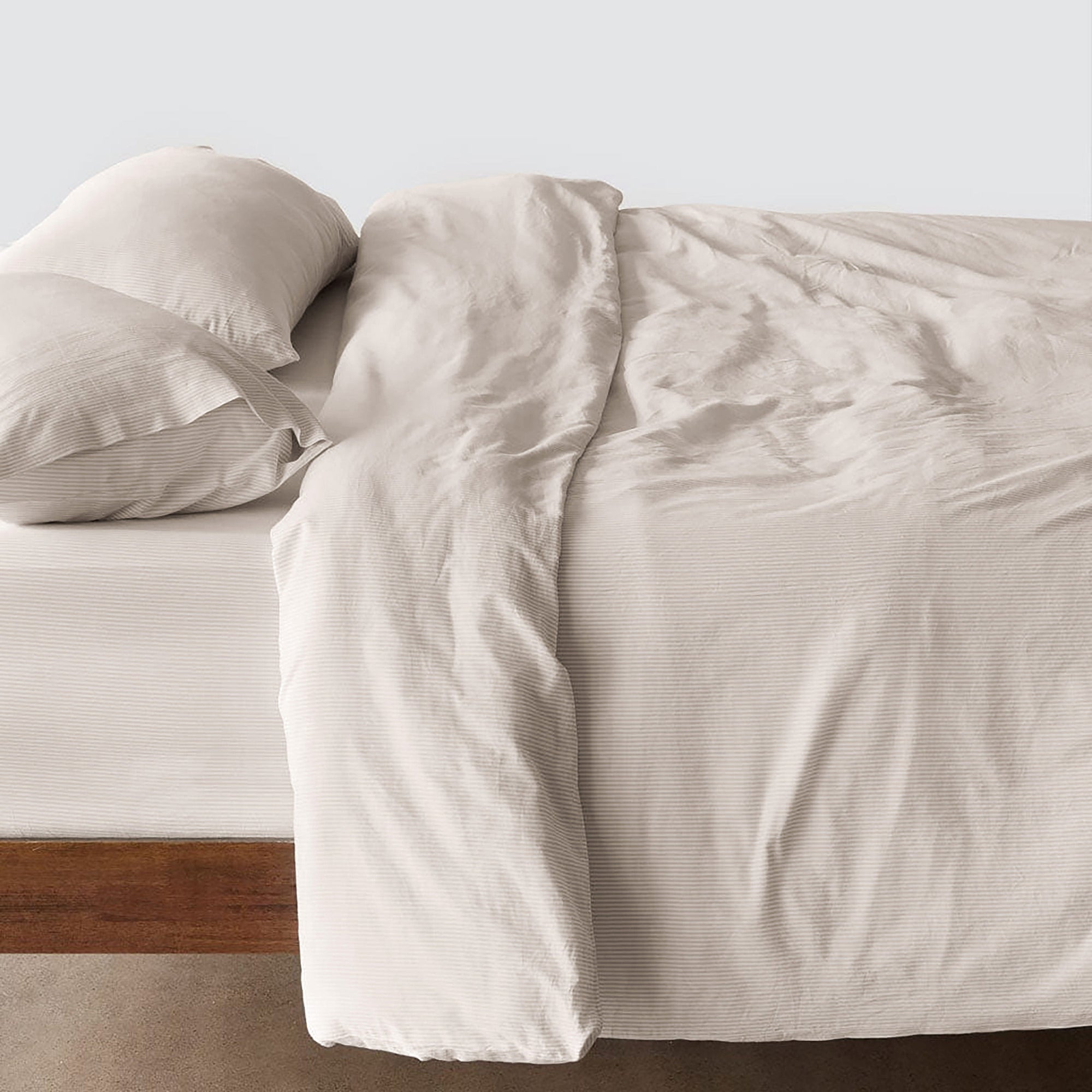 Stonewashed Linen Duvet Cover - Barley Stripe, Full, Queen | Duvet + Sham Set