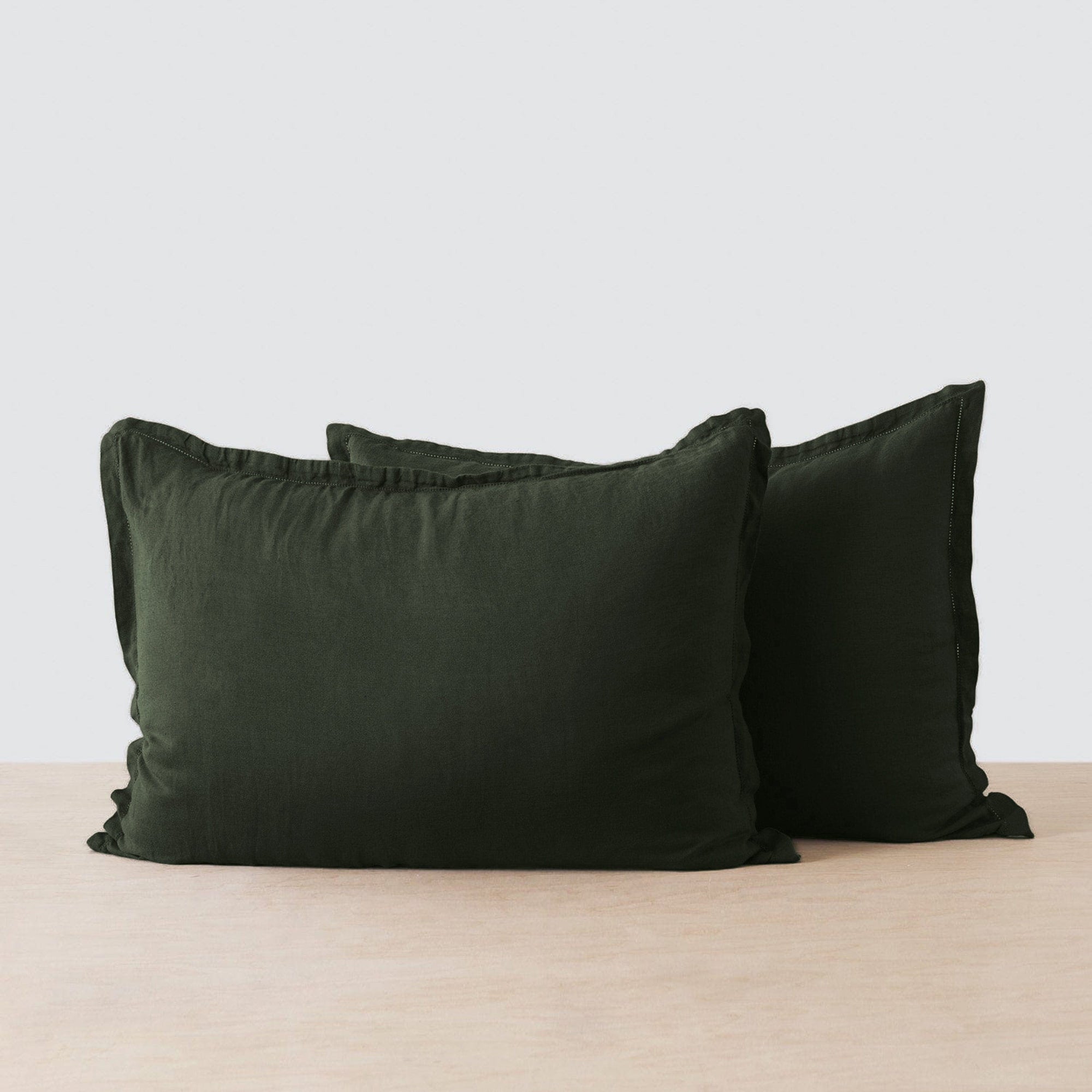 Stonewashed Linen Shams - Emerald, King Set