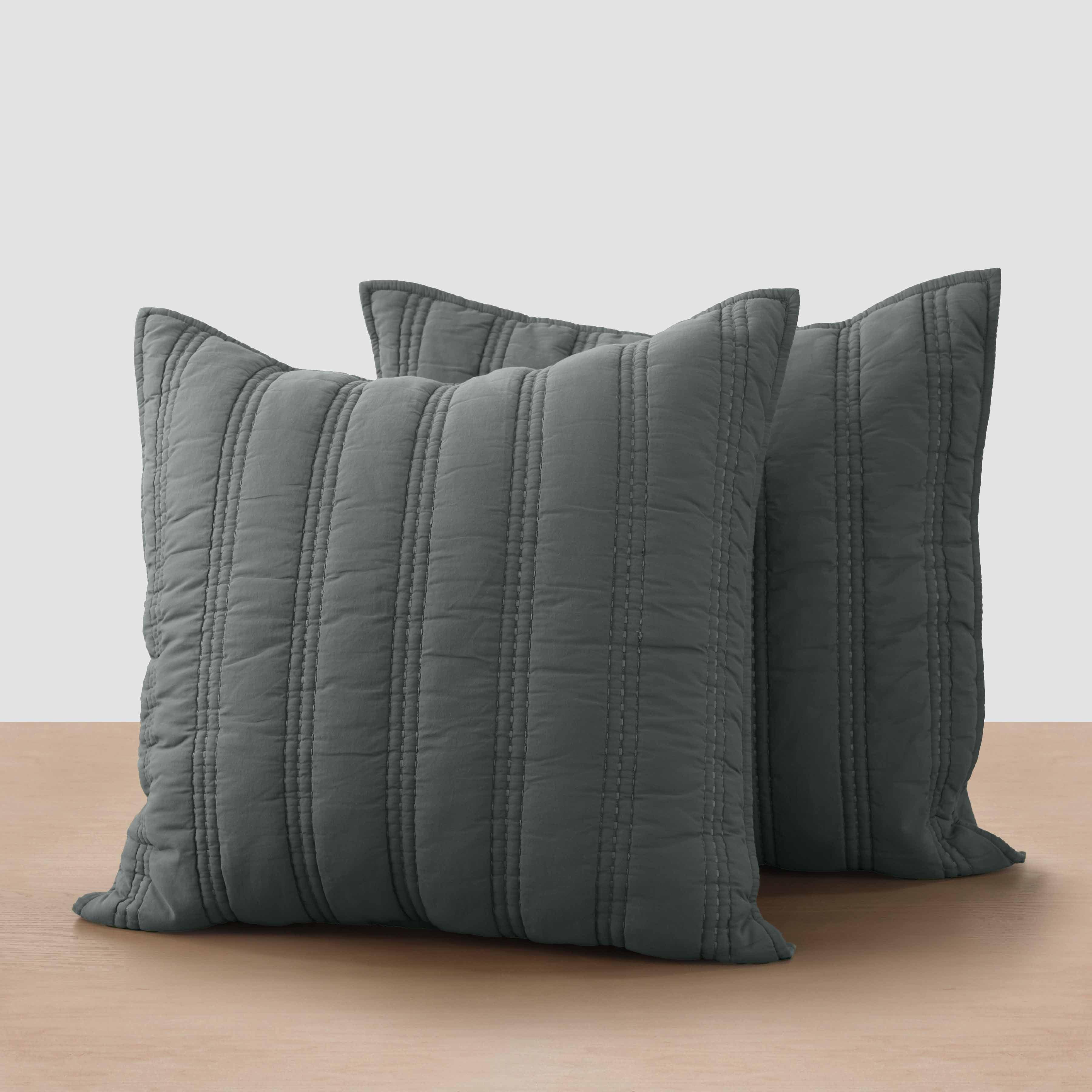 Organic Stonewashed Percale Channel Quilt Euro Shams - Thumbnail 2