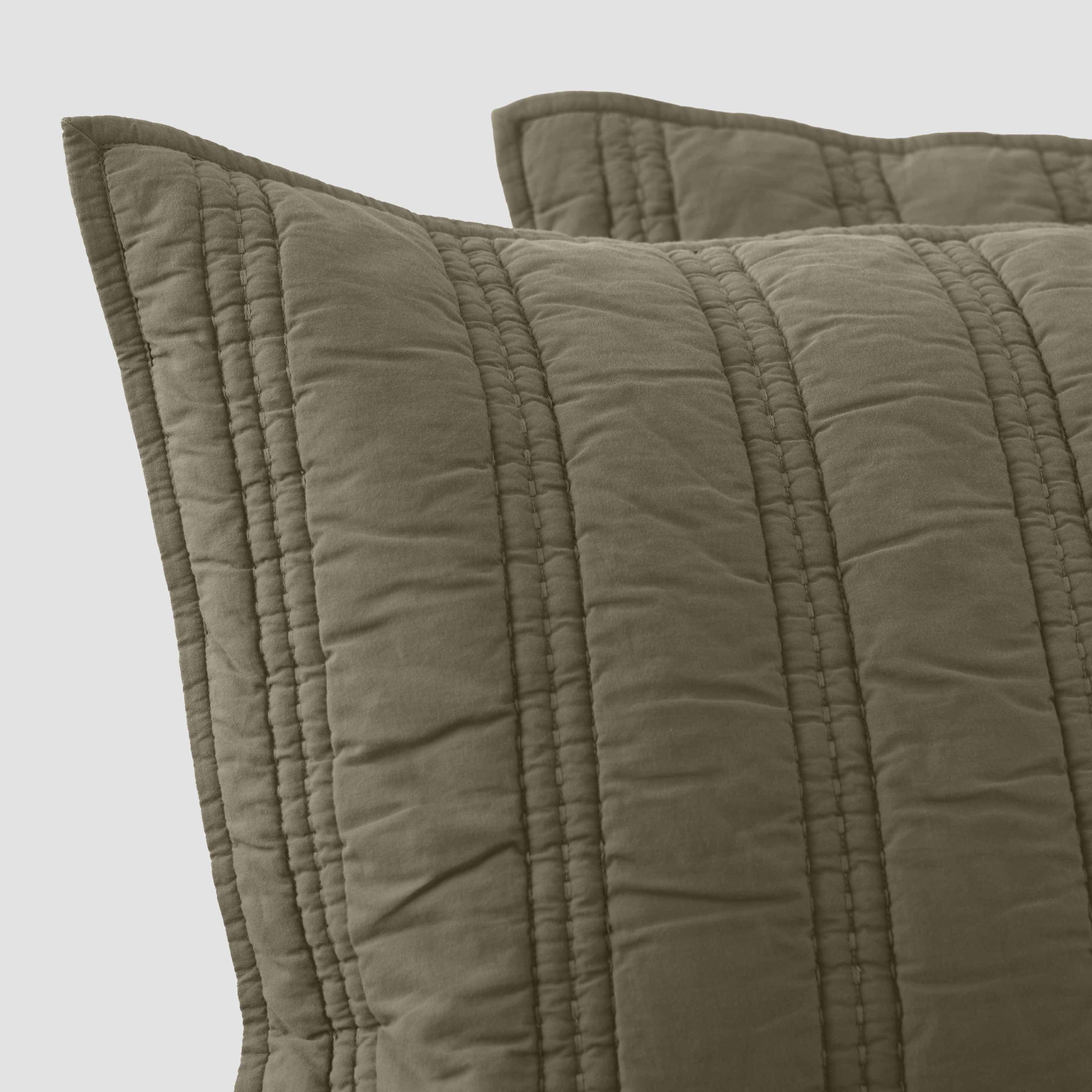 Organic Stonewashed Percale Channel Quilt Euro Shams - Thumbnail 5