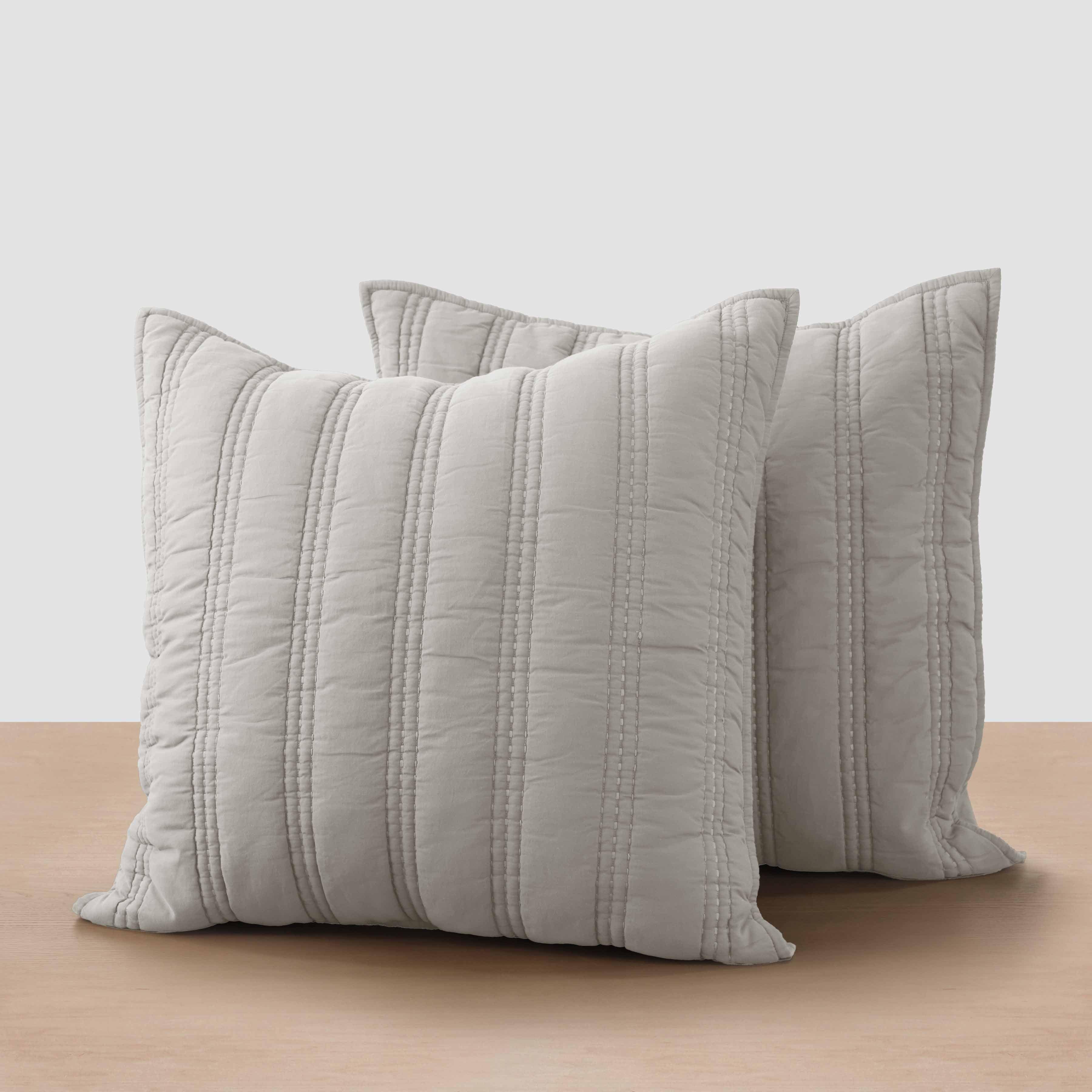 Organic Stonewashed Percale Channel Quilt Euro Shams - Thumbnail 4