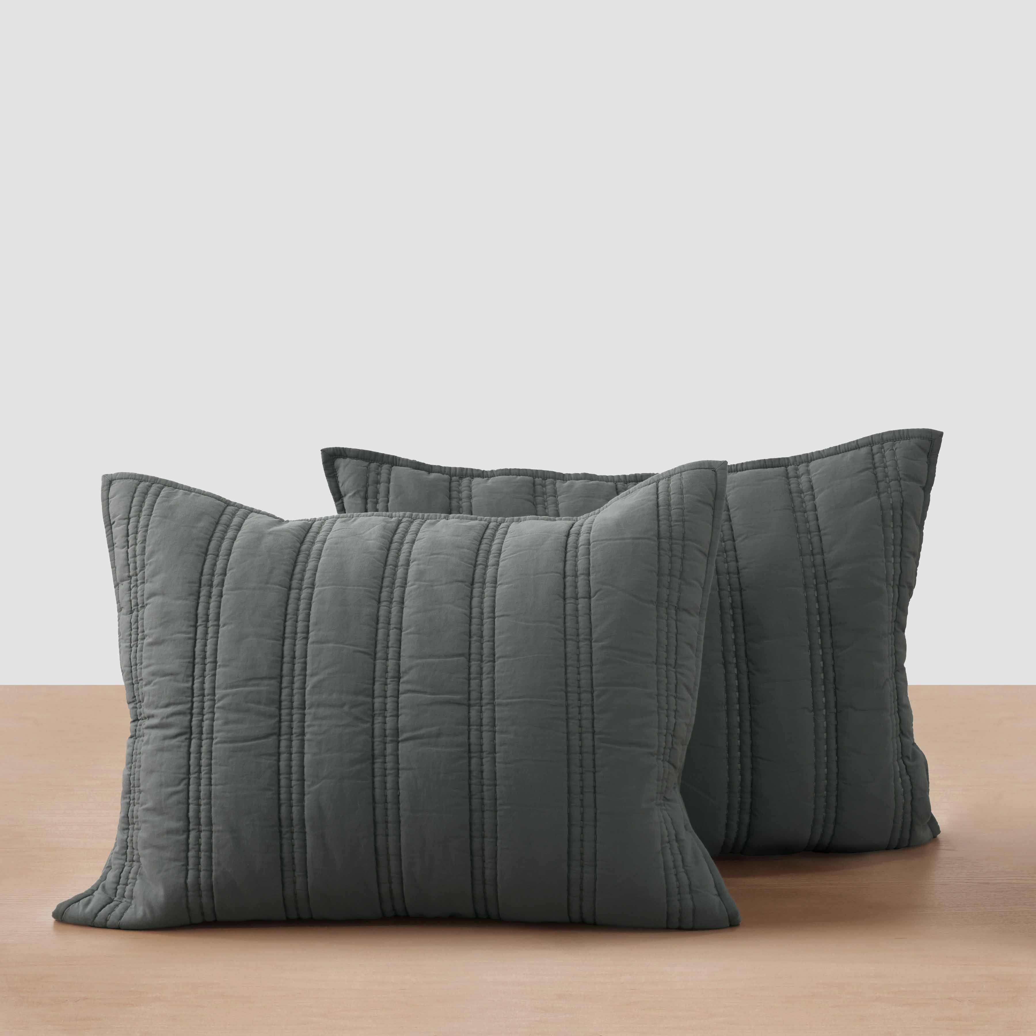 Organic Stonewashed Percale Channel Quilt & Sham Set - Thumbnail 3