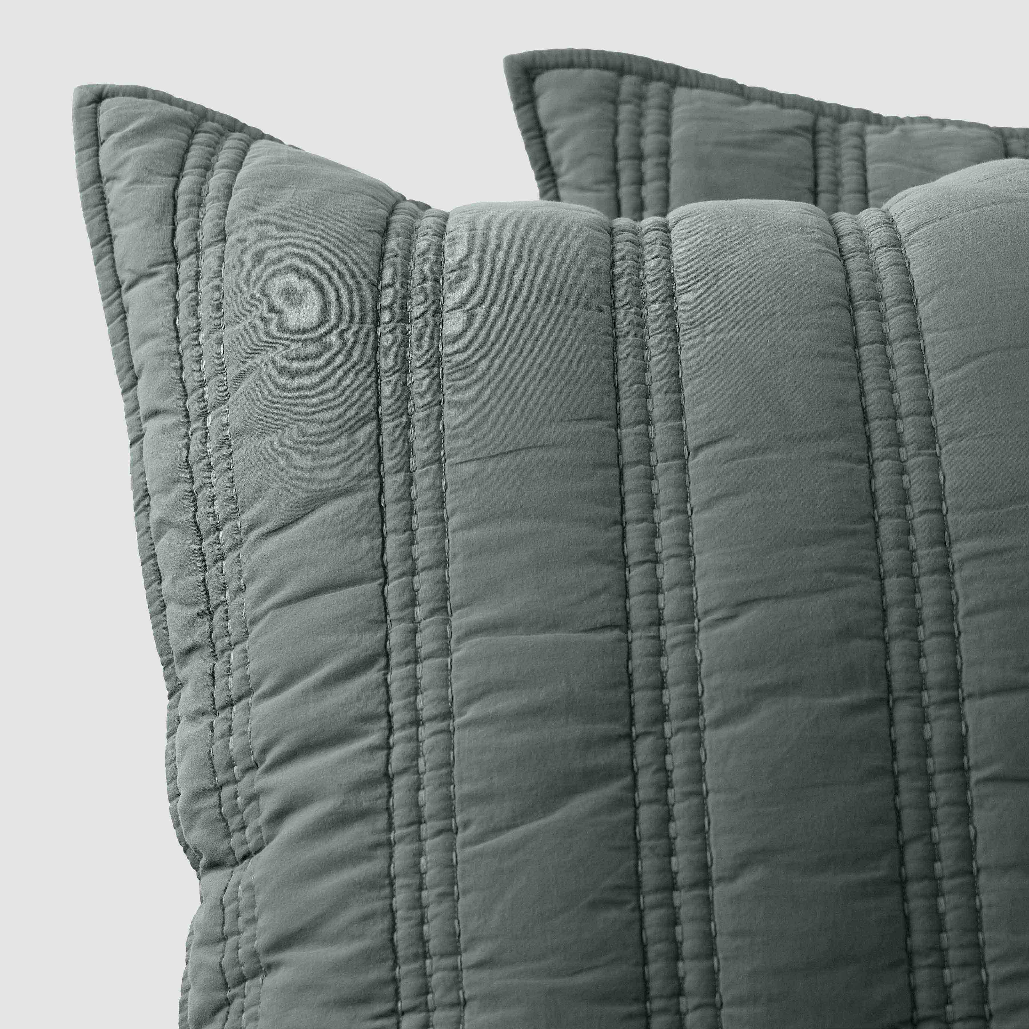 Organic Stonewashed Percale Channel Quilt & Sham Set - Thumbnail 5