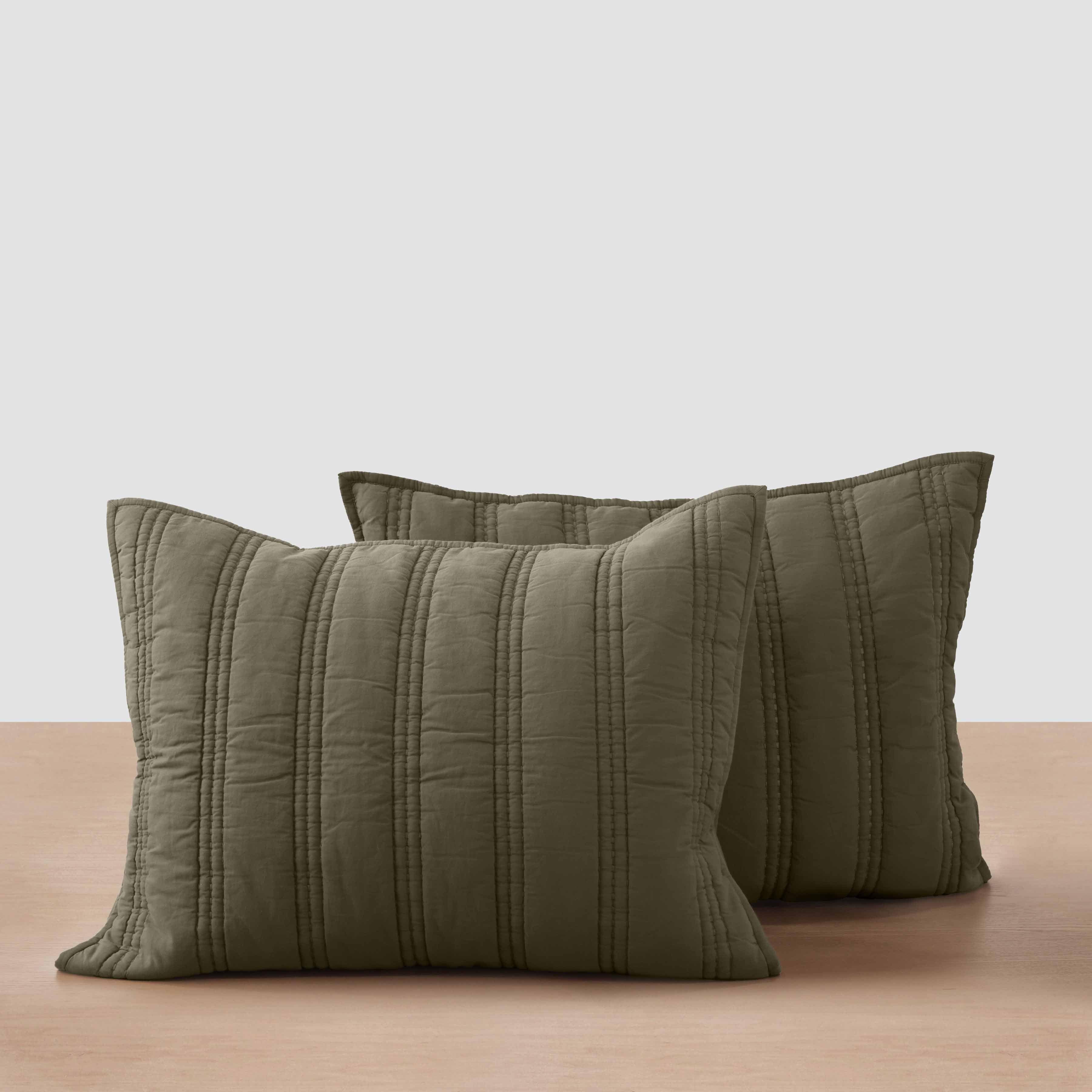 Organic Stonewashed Percale Channel Quilt Shams - Thumbnail 3