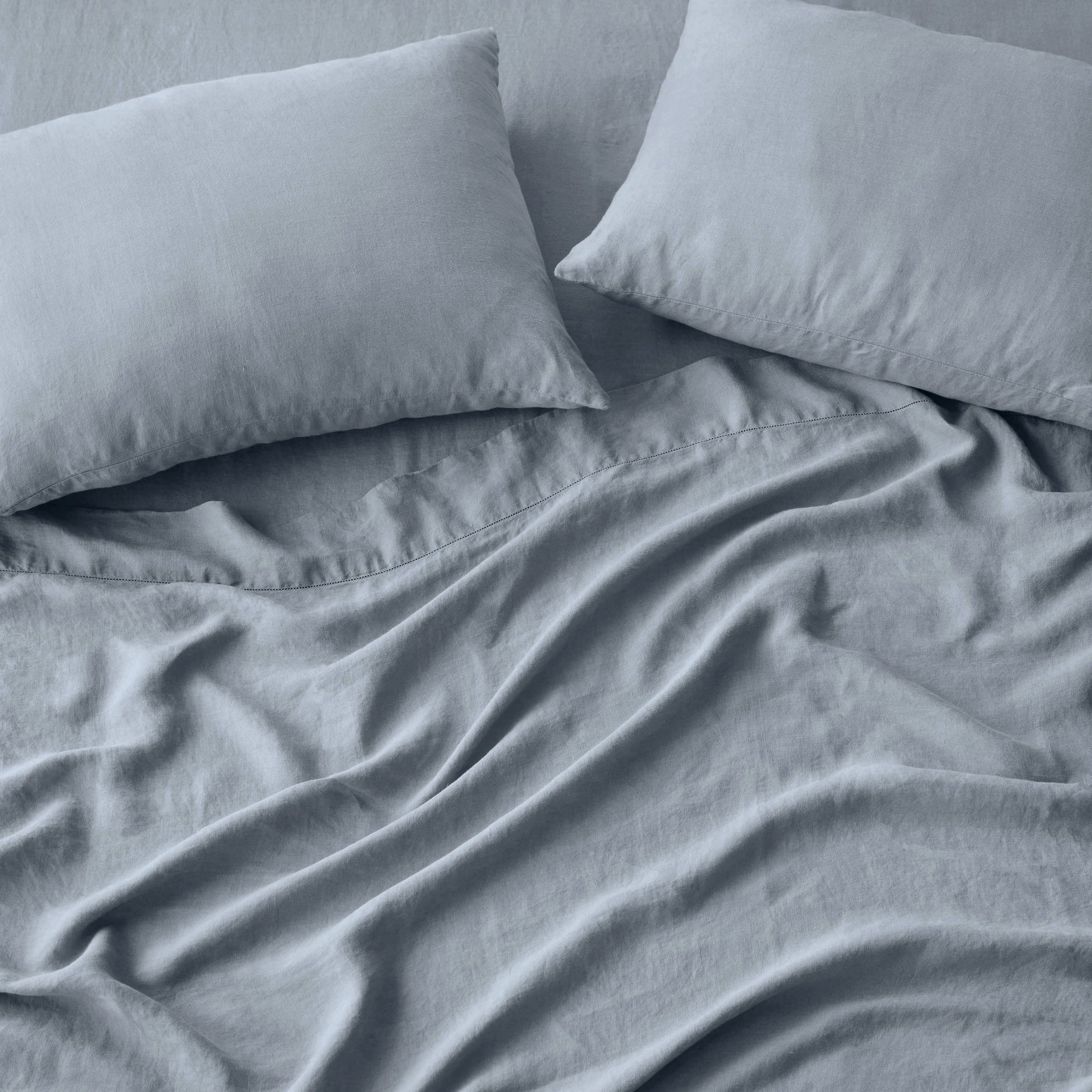 Stonewashed Organic Cotton Percale Sheet Set - French Blue, Queen
