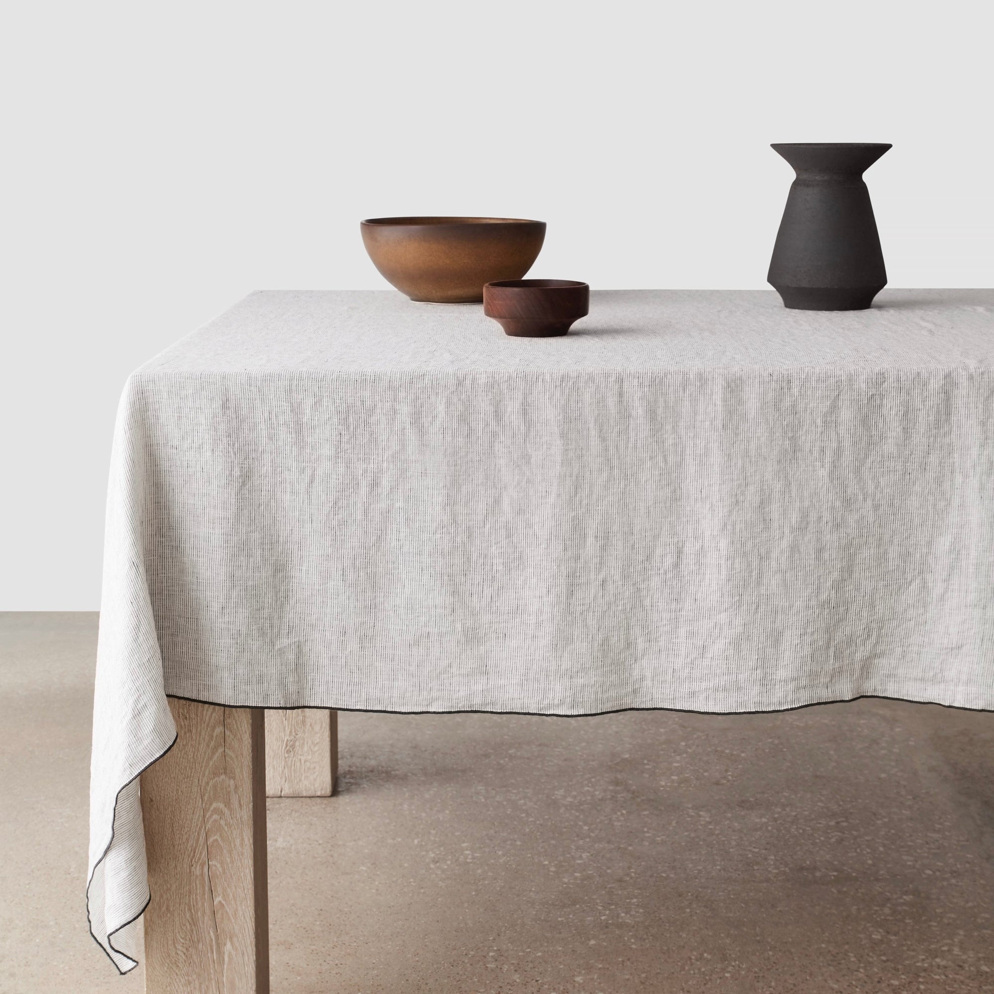 Stonewashed Linen Tablecloth - Graphite Thin Stripe