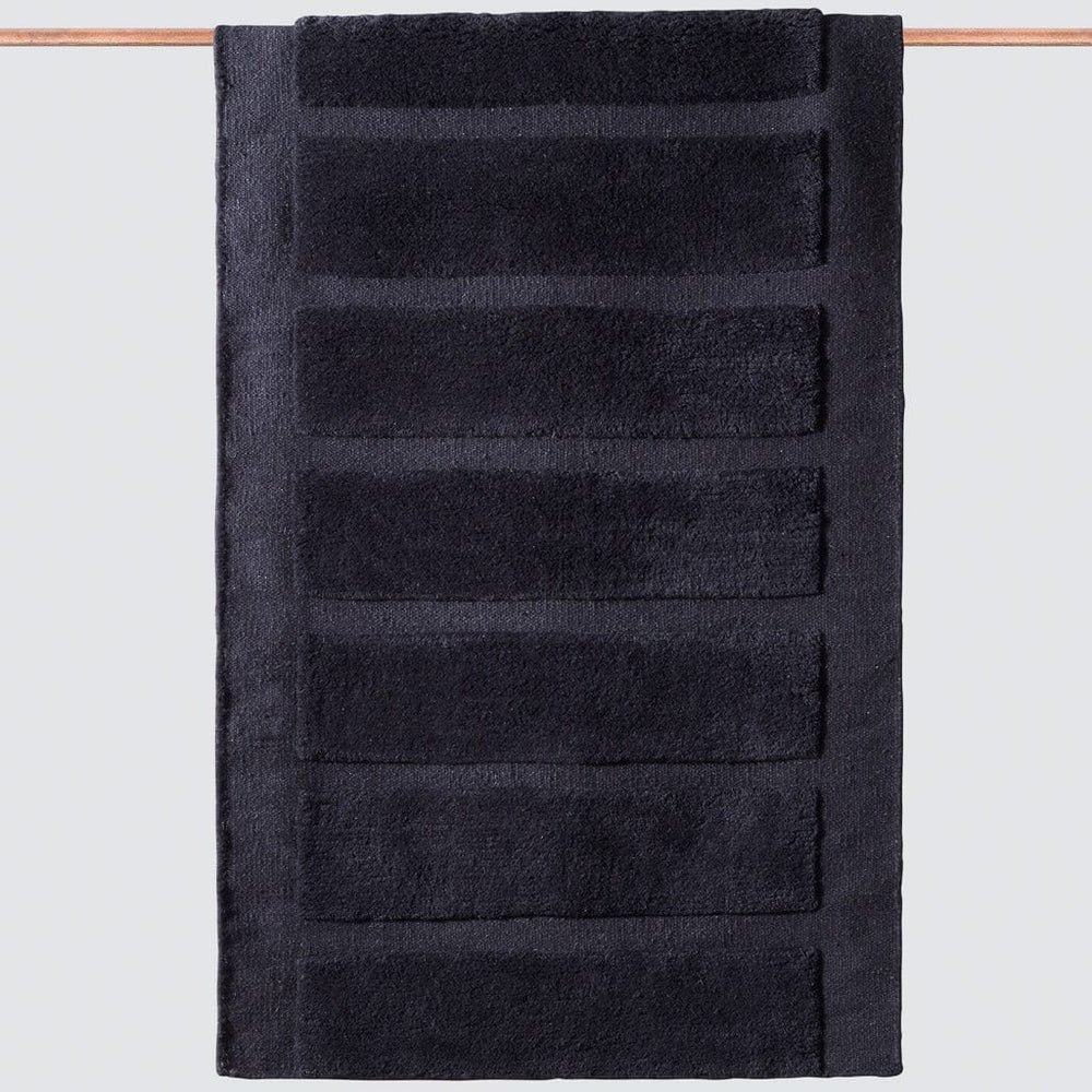 Navy Textured Wool Rug with Block Design, midnight