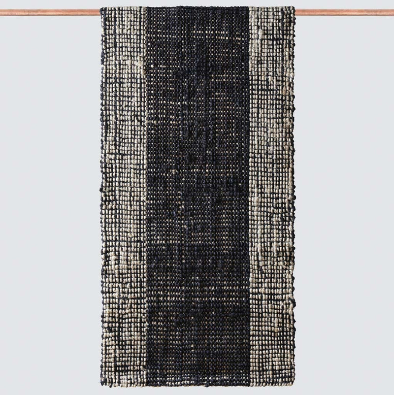 Striped jute accent rug, black