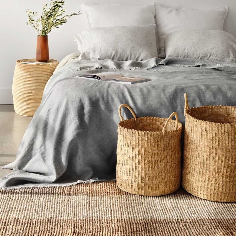 Jute Rug and Woven Baskets with Bed, tan