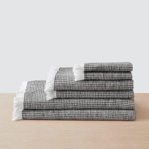 Set of 6 waffle weave spa towels, black
