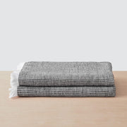 Stack of two black cotton linen bath towels, black